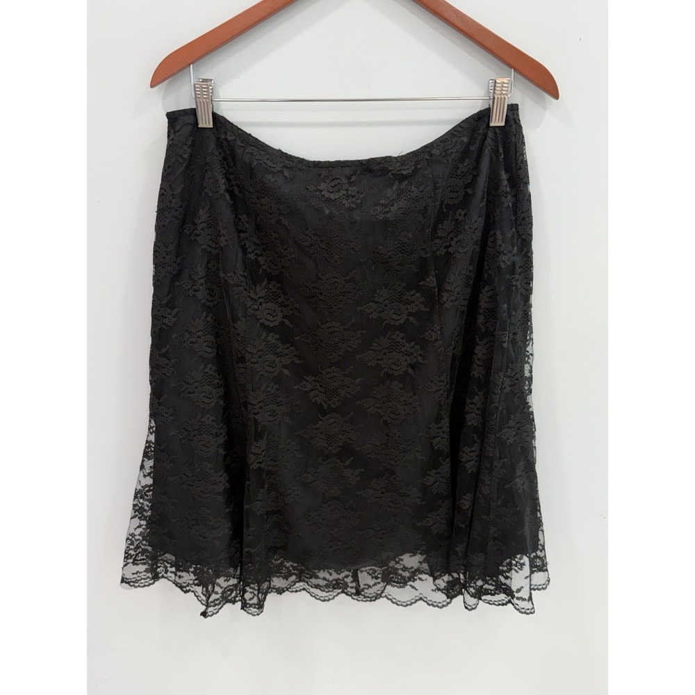 AGB Black Floral Lace A-Line Skirt Size 12 Scalloped Hem Whimsygoth
